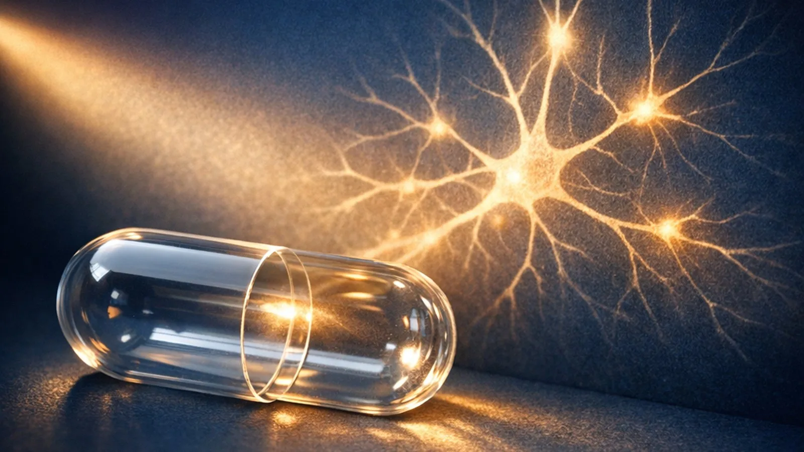 Przezroczysta tabletka z promieniem światła - koncepcyjna ilustracja efektu placebo i neurobiologii